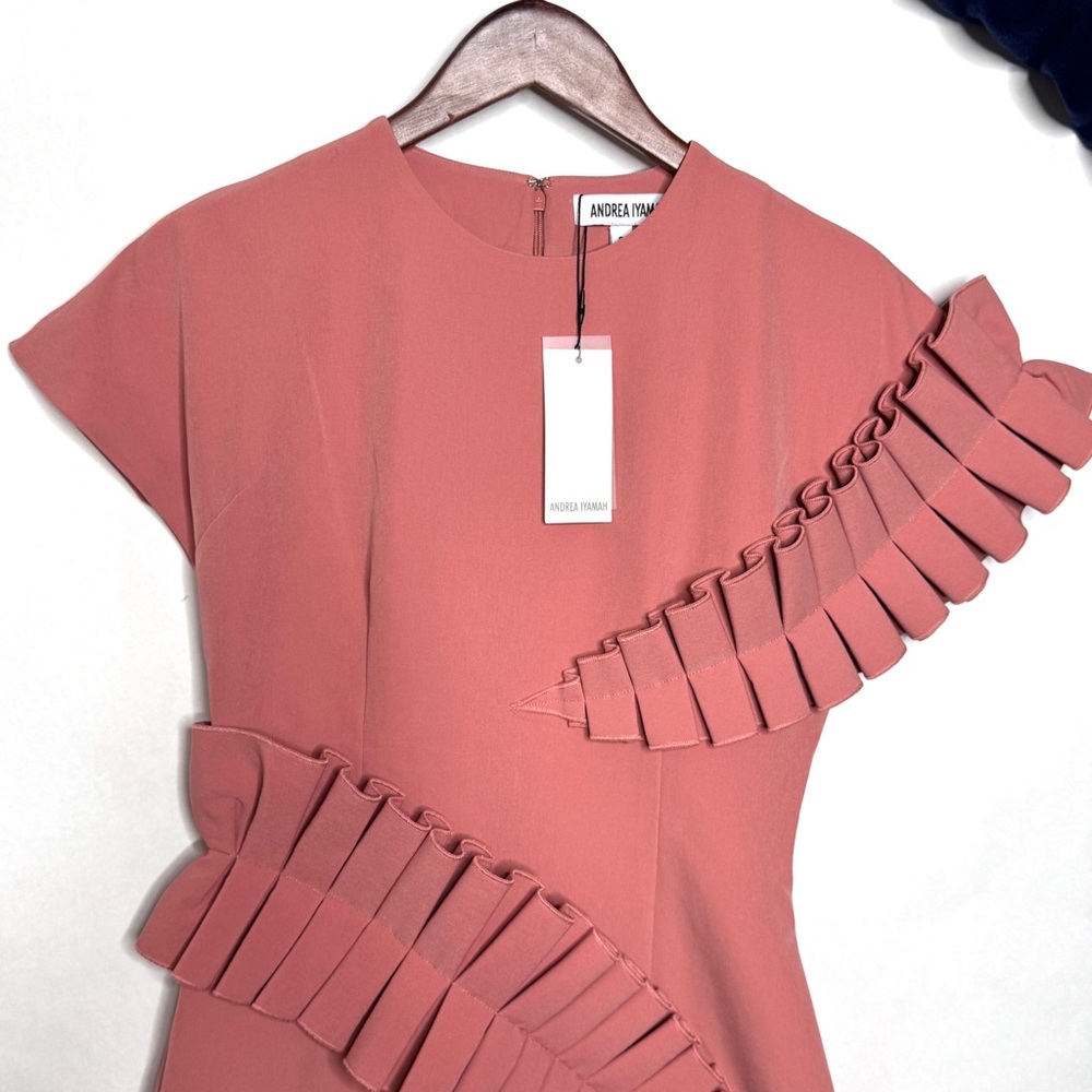 Andrea Iyamah Safia Dress Pink Peach Rose Pleat Ruffle Mini Easter SZ Small - Picture 7 of 16